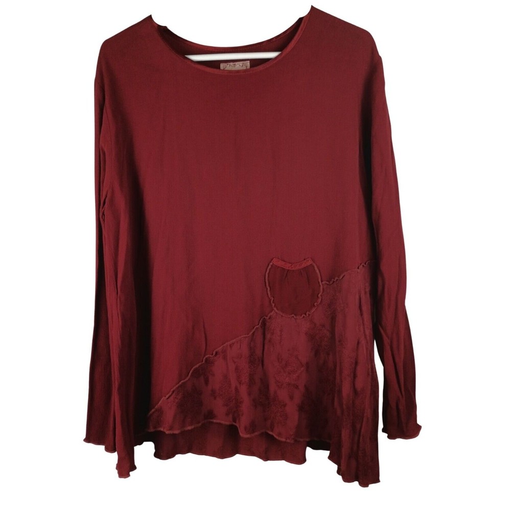 Nooshin Femme Sz S Embroidered Natural Fiber Blouse Long Sleeve Shirt